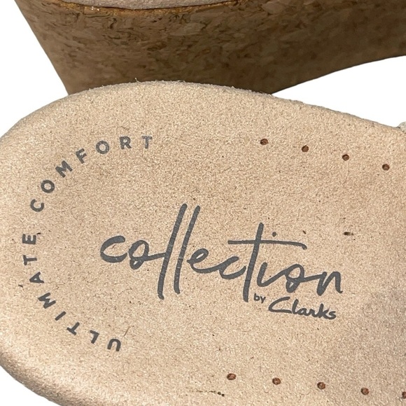 Clarks Collection Women Sandals Size 9M Metallic Slip On Cork Wedge Platform - Picture 12 of 14